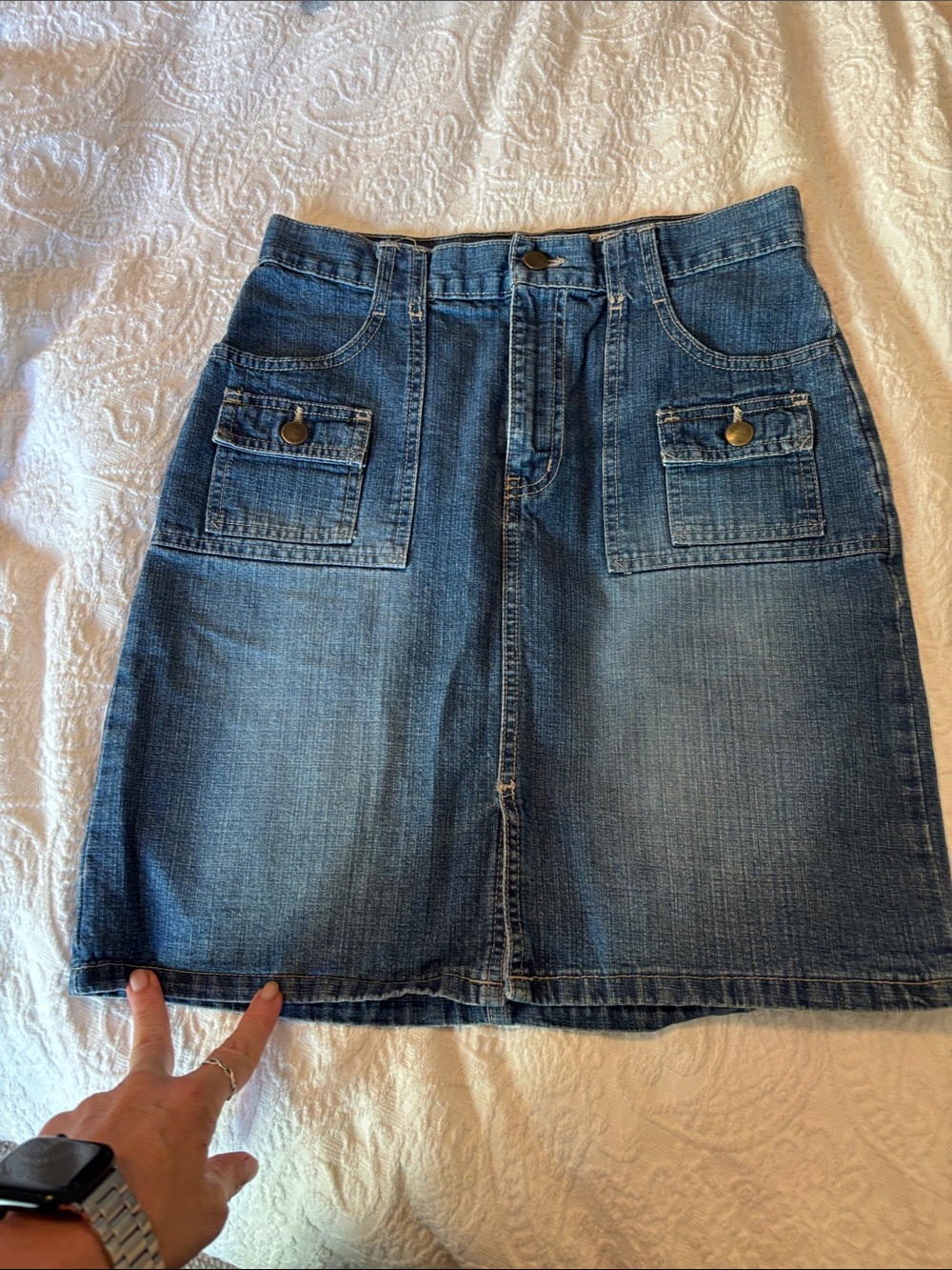 Denim Mini Skirt with Front Pockets - Blue